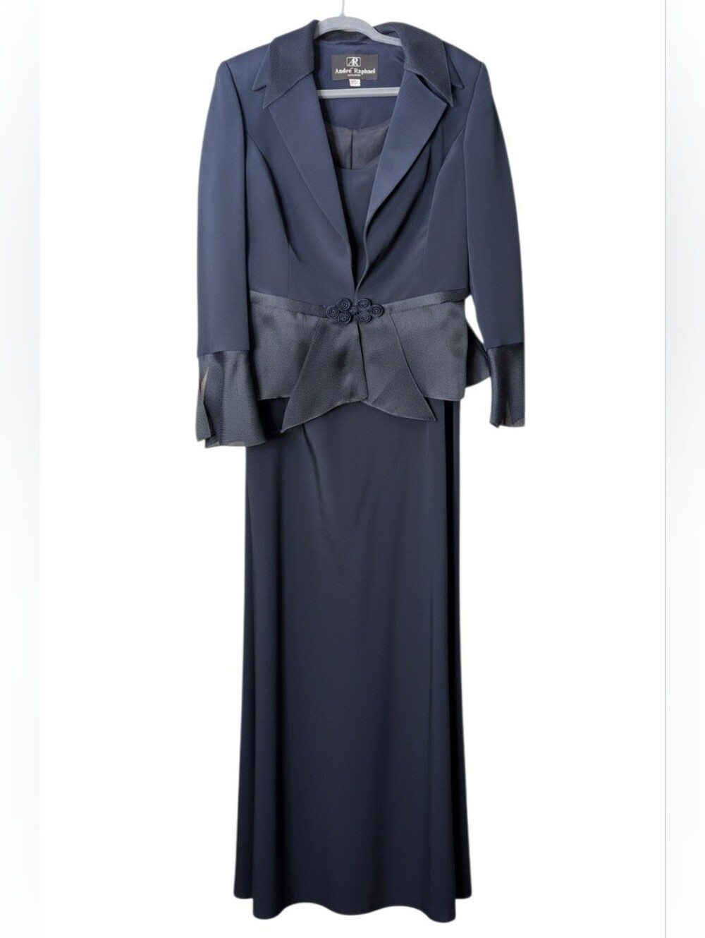 Andre Raphael Alta Moda Navy Blue 2-Piece Formal Dress & Blazer Jacket Set silk
